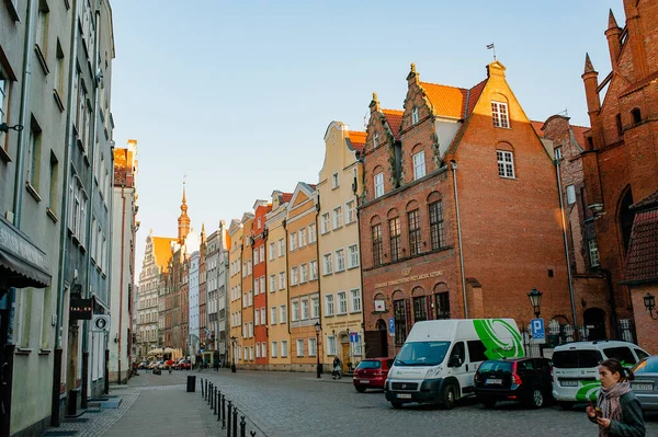 Gdansk Poland April 2019 Old Street Typical Decorative Medieval Tenement — Stock Photo, Image