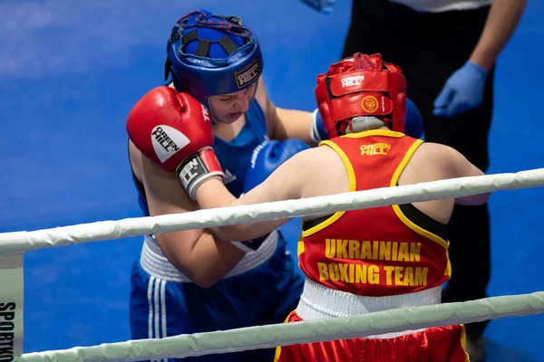 Kharkiv Ucrânia Outubro 2020 Meninas Boxeadoras Luta Ringue Durante Copa — Fotografia de Stock