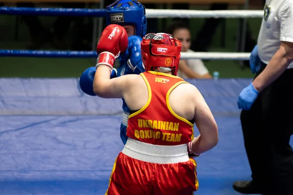 Kharkiv Ucrânia Outubro 2020 Meninas Boxeadoras Luta Ringue Durante Copa — Fotografia de Stock