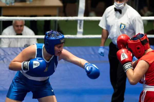 Kharkiv Ucrânia Outubro 2020 Meninas Boxeadoras Luta Ringue Durante Copa — Fotografia de Stock