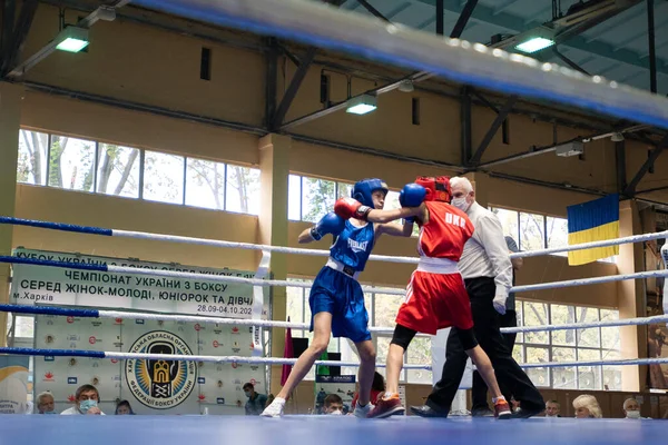 Kharkiv Ucrania Octubre 2020 Boxeadoras Femeninas Lucha Ring Durante Copa — Foto de Stock