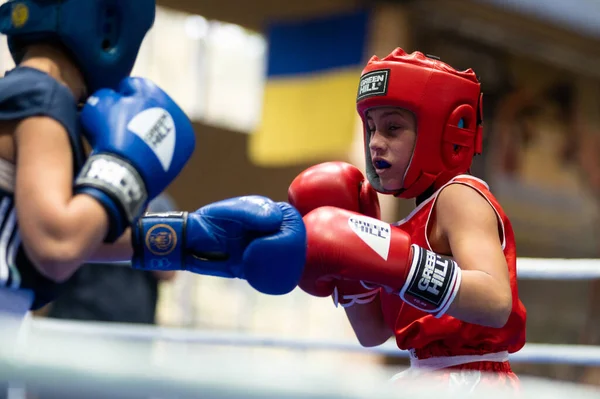 Kharkiv Ucrânia Outubro 2020 Meninas Boxeadoras Luta Ringue Durante Copa — Fotografia de Stock