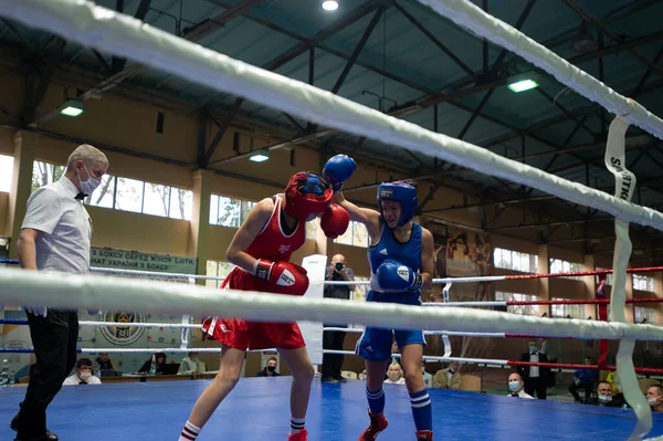 Kharkiv Ucrania Octubre 2020 Boxeadoras Femeninas Lucha Ring Durante Copa —  Fotos de Stock