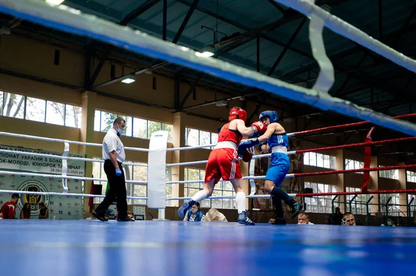 Kharkiv Ucrânia Outubro 2020 Meninas Boxeadoras Luta Ringue Durante Copa — Fotografia de Stock