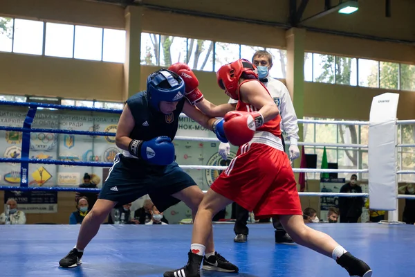 Kharkiv Ukraine Oktober 2020 Meisjes Boksers Strijd Ring Tijdens Oekraïne — Stockfoto