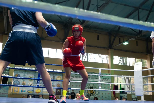 Kharkiv Ucrânia Outubro 2020 Meninas Boxeadoras Luta Ringue Durante Copa — Fotografia de Stock