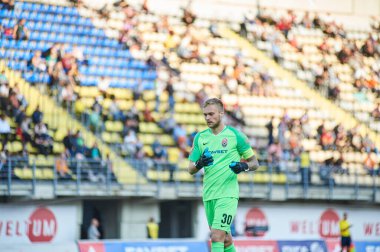 ZAPORIZHZHYA, UKRAINE - SEPTEMBER 20, 2020: Mykyta Shevchenko, Ukrayna Premiere Ligi maçında kaleci Zorya Luhansk FC Shakhtar Donetsk 'e karşı