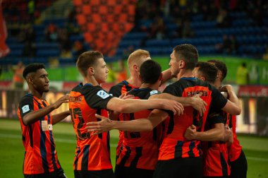 Kharkiv, Ukrayna - 11 Mayıs 2019: FC Shakhtar Donetsk Shakhtar Donetsk ve Olexandriya arasındaki maçın golünü kutladı