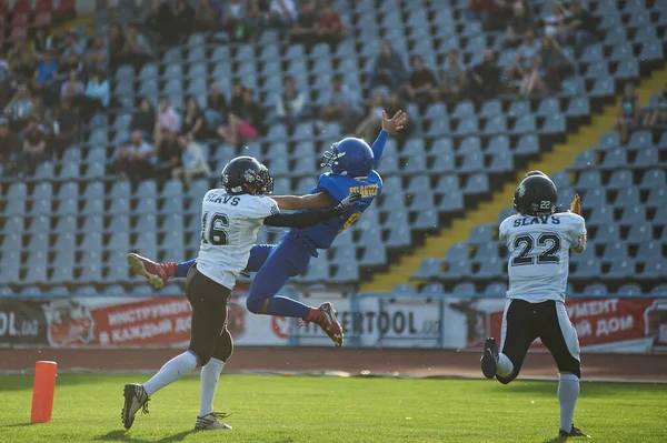 Kharkiv Ucraina Settembre 2020 Giocatori Football Americano Azione Durante Partita — Foto Stock