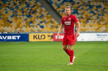 KYIV, UKRAINE - 15 Eylül 2020: UEFA Şampiyonlar Ligi maçı sırasında AZ Alkmaar Dani de Wit 'in oyuncusu Dinamo Kyiv' e karşı