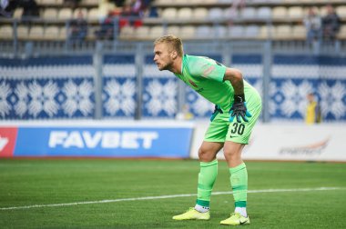ZAPORIZHZHYA, UKRAINE - SEPTEMBER 20, 2020: Mykyta Shevchenko, Ukrayna Premiere Ligi maçında kaleci Zorya Luhansk FC Shakhtar Donetsk 'e karşı