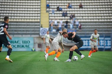 ZAPORIZHZHYA, UKRAINE - SEPTEMBER 20, 2020: Marlos vs Vladyslav Kochergin futbol karşılaşmasında Ukrayna Premiere Ligi Zorya Luhansk - FC Shakhtar Donetsk