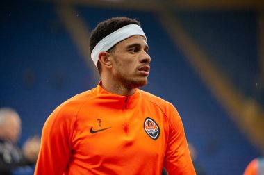 Kharkiv, Ukrayna - 11 Mayıs 2019: Ukrayna Premier Ligi FC Shakhtar Donetsk FC Olexandriya maçından önce yakın plan portre kaptanı Taison