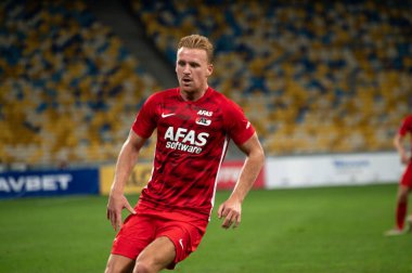 KYIV, UKRAINE - 15 Eylül 2020: UEFA Şampiyonlar Ligi maçı sırasında AZ Alkmaar Dani de Wit 'in oyuncusu Dinamo Kyiv' e karşı