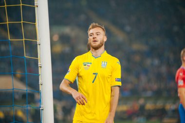 KHARKIV, UKRAINE - 16 Ekim 2018: UEFA Lig Milletlerinde Andriy Yarmolenko Ukrayna - Çek Cumhuriyeti Metalist Stadyumu 'nda