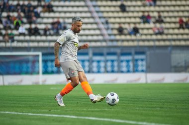 ZAPORIZHZHYA, UKRAINE - 20 Eylül 2020: Marlos Ukrayna Premiere Ligi Zorya Luhansk FC Shakhtar Donetsk 'e karşı