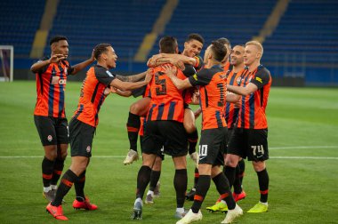 Kharkiv, Ukrayna - 11 Mayıs 2019: FC Shakhtar Donetsk Shakhtar Donetsk ve Olexandriya arasındaki maçın golünü kutladı