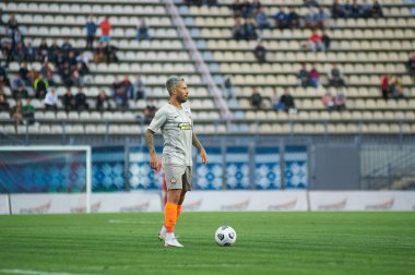 ZAPORIZHZHYA, UKRAINE - 20 Eylül 2020: Marlos Ukrayna Premiere Ligi Zorya Luhansk FC Shakhtar Donetsk 'e karşı