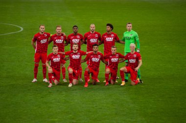 KYIV, UKRAINE - 15 Eylül 2020: UEFA Şampiyonlar Ligi 2020-Dinamo Kyiv maçında AZ Alkmaar oyuncularının takım fotoğrafı