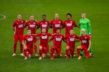 KYIV, UKRAINE - 15 Eylül 2020: UEFA Şampiyonlar Ligi 2020-Dinamo Kyiv maçında AZ Alkmaar oyuncularının takım fotoğrafı