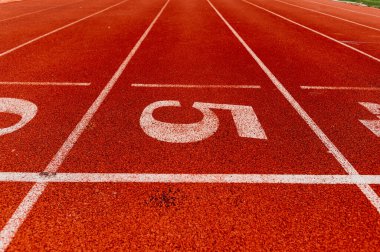 Stadyumda kırmızı koşu bandı. Spor konsepti