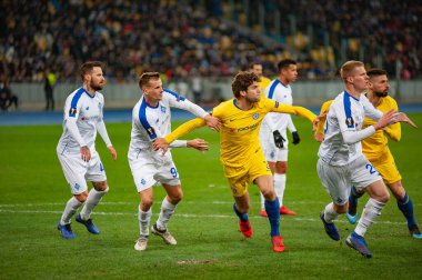 Kiev, UKRAINE - 14 Mart 2019: Dinamo Kiev, Ukrayna Chelsea, Londra, İngiltere maçında Marcos Alonso.