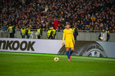 Kiev, UKRAINE - 14 Mart 2019: Dinamo Kiev, Ukrayna Chelsea, Londra, İngiltere maçında Marcos Alonso.