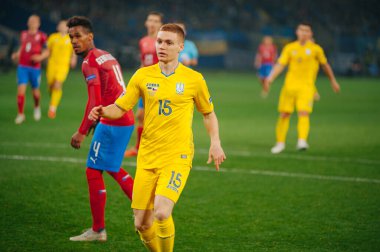 KHARKIV, UKRAINE - 16 Ekim 2018: UEFA Lig Milletlerinde Viktor Tsygankov Ukrayna - Çek Cumhuriyeti Metalist Stadyumu 'nda