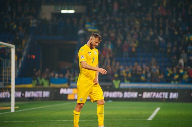 KHARKIV, UKRAINE - 16 Ekim 2018: UEFA Lig Milletlerinde Andriy Yarmolenko Ukrayna - Çek Cumhuriyeti Metalist Stadyumu 'nda