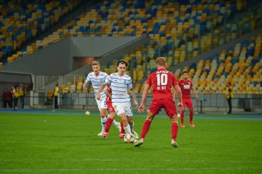 KYIV, UKRAINE - 15 Eylül 2020: UEFA Şampiyonlar Ligi maçı sırasında AZ Alkmaar Dani de Wit 'in oyuncusu Dinamo Kyiv' e karşı
