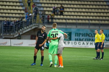 ZAPORIZHZHYA, UKRAINE - SEPTEMBER 20, 2020: Mykyta Shevchenko, Ukrayna Premiere Ligi maçında kaleci Zorya Luhansk FC Shakhtar Donetsk 'e karşı