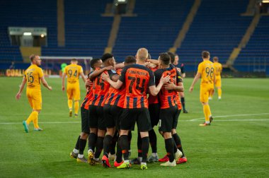 Kharkiv, Ukrayna - 11 Mayıs 2019: FC Shakhtar Donetsk Shakhtar Donetsk ve Olexandriya arasındaki maçın golünü kutladı