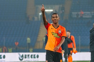 KHARKIV, UKRAINE - 18 Ekim 2019: Marcos Antonio UPL Shakhtar - Kolos Olimpiyat Milli Futbol Takımı 'nda futbol maçı sırasında sahada. 