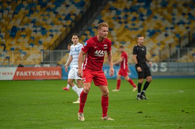 KYIV, UKRAINE - 15 Eylül 2020: UEFA Şampiyonlar Ligi maçı sırasında AZ Alkmaar Dani de Wit 'in oyuncusu Dinamo Kyiv' e karşı