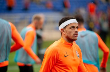 Kharkiv, Ukrayna - 11 Mayıs 2019: Ukrayna Premier Ligi FC Shakhtar Donetsk FC Olexandriya maçından önce yakın plan portre kaptanı Taison