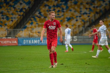 KYIV, UKRAINE - 15 Eylül 2020: UEFA Şampiyonlar Ligi maçı sırasında AZ Alkmaar Dani de Wit 'in oyuncusu Dinamo Kyiv' e karşı