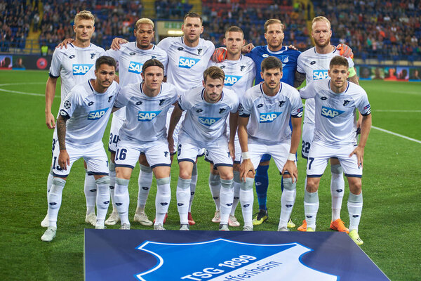 KHARKIV, UKRAINE - SEPTEMBER 19, 2018: Team photo of TGS Hoffenheim 1899. The football match UEFA Champions League 2018 FC Shakhtar -TSG Hoffenheim