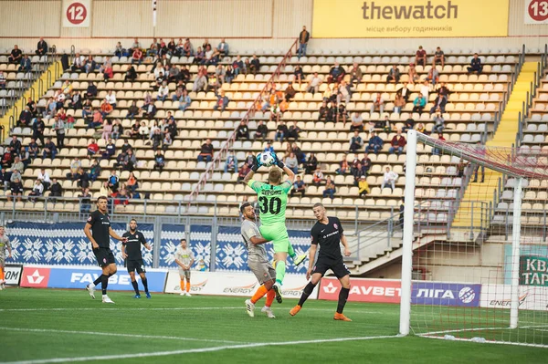 Zaporizhzhya Ukraine September 2020 Mykyta Shevchenko Goalkeeper Action Football Match — Stock Photo, Image