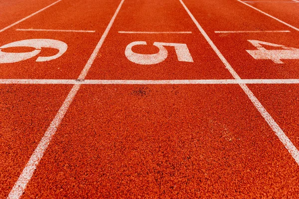 Red treadmill at the stadium. Sport concept