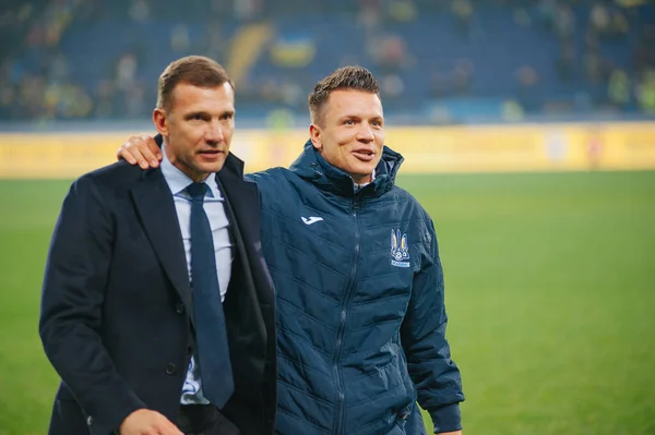 Kharkiv Ucrania Octubre 2018 Manager Jugador Andriy Shevchenko Evhen Konoplyanka — Foto de Stock