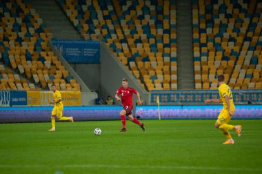 Lviv, Ukrayna - 03 Eylül 2020: Nico Elvedi UEFA Uluslar Ligi 'nin İsviçre' ye karşı oynadığı futbol maçı sırasında