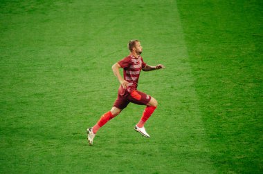 Lviv, Ukrayna - 03 Eylül 2020: Haris Seferoviç UEFA Ligi Ukrayna - İsviçre maçında