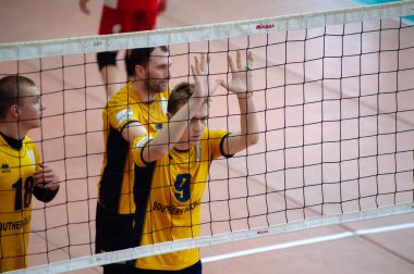 KHARKIV, UKRAINE - 17 Ekim 2020: Süper Lig VC Lokomotiv 'in voleybol maçı - VC Service Podillya