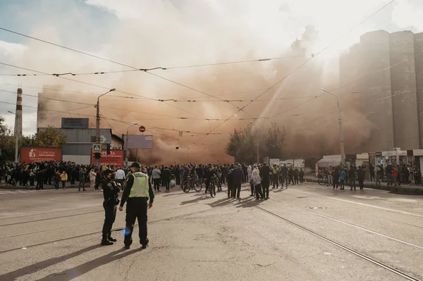 Kharkiv Ukraine October 2020 Crowd People Police Construction Blasting Works — 图库照片