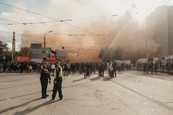 Kharkiv Ukraine October 2020 Crowd People Police Construction Blasting Works — 图库照片