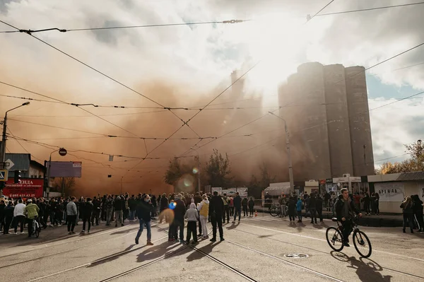 Kharkiv Ukraine October 2020 Crowd People Construction Blasting Works Demolition — 图库照片