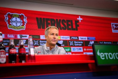 LEVERKUSEN, GERMANY - 10 Eylül 2025: Kasper Hjulmand - Bayarena 'da basın toplantısı.
