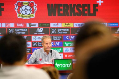 LEVERKUSEN, GERMANY - 10 Eylül 2025: Kasper Hjulmand - Bayarena 'da basın toplantısı.