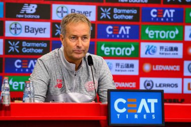 LEVERKUSEN, GERMANY - 10 Eylül 2025: Kasper Hjulmand - Bayarena 'da basın toplantısı.