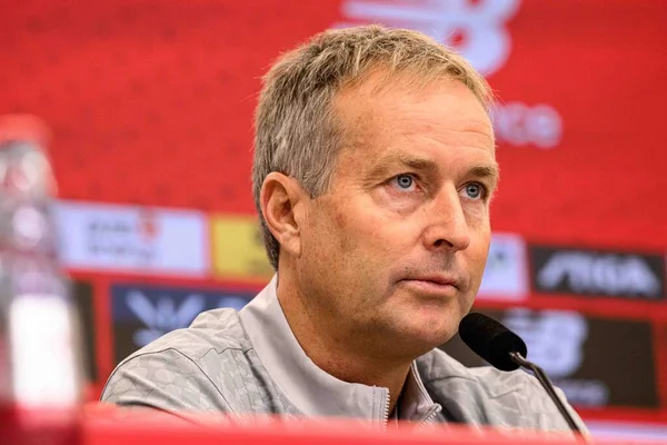 LEVERKUSEN, GERMANY - 10 Eylül 2025: Kasper Hjulmand - Bayarena 'da basın toplantısı.